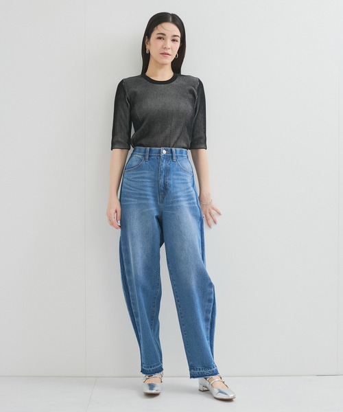 le cercle ADAM ET ROPE'(ルセルクルアダムエロペ)の「スイスコットン5分袖TEE(Tシャツ/カットソー・レディース・ブルー系その他5/ブラック系その他/ベージュ系その他/ライトグレー・FREE)」の5枚目の写真
