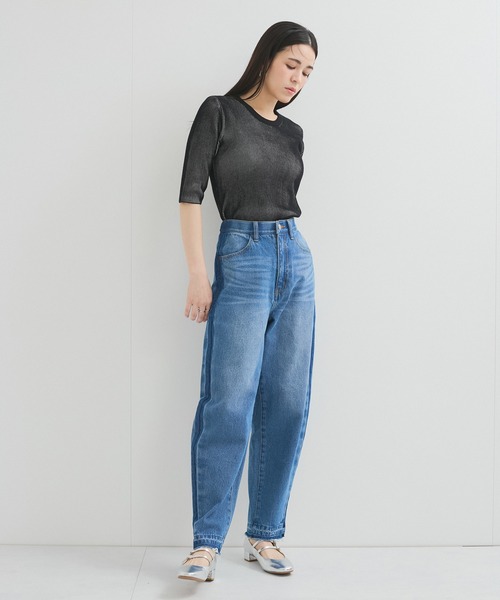le cercle ADAM ET ROPE'(ルセルクルアダムエロペ)の「スイスコットン5分袖TEE(Tシャツ/カットソー・レディース・ブルー系その他5/ブラック系その他/ベージュ系その他/ライトグレー・FREE)」の6枚目の写真