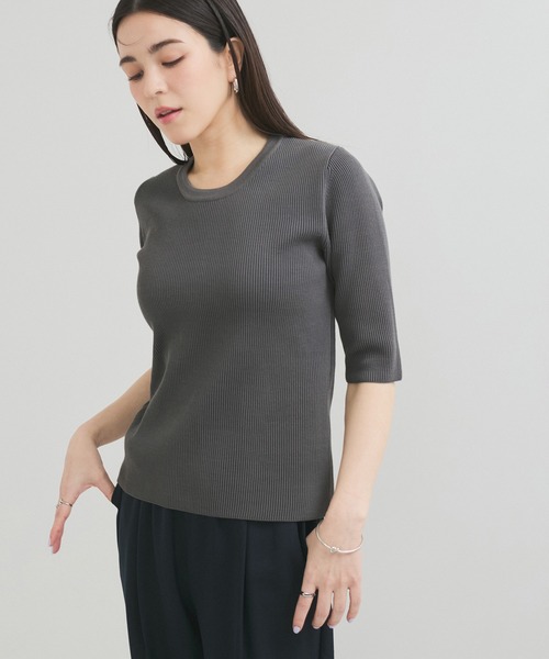 le cercle ADAM ET ROPE'(ルセルクルアダムエロペ)の「スイスコットン5分袖TEE(Tシャツ/カットソー・レディース・ブルー系その他5/ブラック系その他/ベージュ系その他/ライトグレー・FREE)」の13枚目の写真