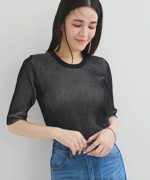 le cercle ADAM ET ROPE'(ルセルクルアダムエロペ)の「スイスコットン5分袖TEE(Tシャツ/カットソー・レディース・ブルー系その他5/ブラック系その他/ベージュ系その他/ライトグレー・FREE)」の14枚目の写真