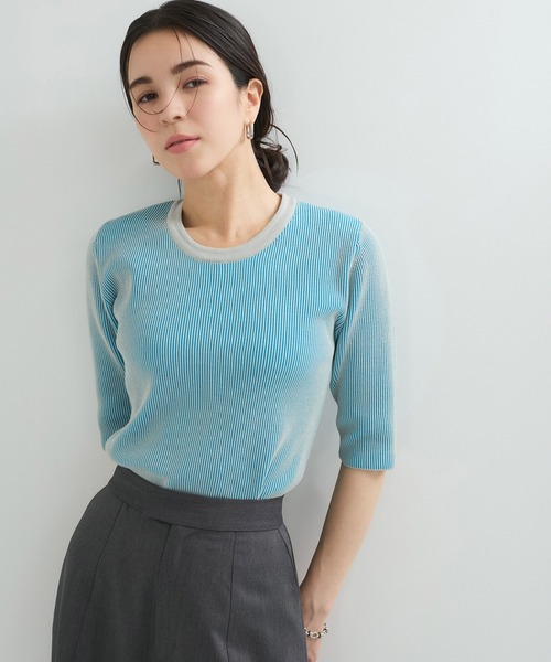 le cercle ADAM ET ROPE'(ルセルクルアダムエロペ)の「スイスコットン5分袖TEE(Tシャツ/カットソー・レディース・ブルー系その他5/ブラック系その他/ベージュ系その他/ライトグレー・FREE)」の16枚目の写真