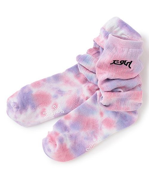 X-girl Stages(エックスガールステージス)の「ロゴ刺しゅうタイダイルーズソックス(ソックス/靴下・キッズ・カラフル・15-17cm/17-19cm/13-15cm/19-21cm)」の1枚目の写真