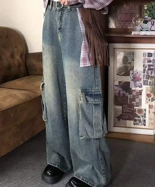 H.TOKYO(エイチトウキョウ)の「デニムカーゴパンツ(デニムパンツ・レディース・ブルー・MEDIUM/LARGE/X-LARGE/XX-LARGE)」の1枚目の写真