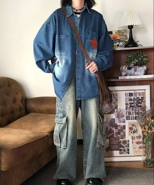 H.TOKYO(エイチトウキョウ)の「デニムカーゴパンツ(デニムパンツ・レディース・ブルー・MEDIUM/LARGE/X-LARGE/XX-LARGE)」の5枚目の写真