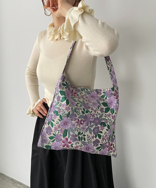 花柄 刺繍トートバッグ（黒 花の刺繍 トートバッグ（楽天市場