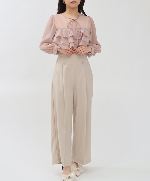 ASTORIA ODIER（アストリアオディール）の「キラキラ柄シアーフリルブラウス（シャツ/ブラウス・レディース・ホワイト/ライトグレー/ピンクベージュ・MEDIUM）」の17枚目の写真