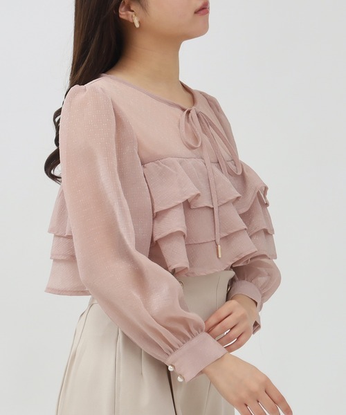 ASTORIA ODIER（アストリアオディール）の「キラキラ柄シアーフリルブラウス（シャツ/ブラウス・レディース・ホワイト/ライトグレー/ピンクベージュ・MEDIUM）」の16枚目の写真