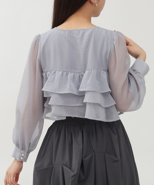 ASTORIA ODIER（アストリアオディール）の「キラキラ柄シアーフリルブラウス（シャツ/ブラウス・レディース・ホワイト/ライトグレー/ピンクベージュ・MEDIUM）」の20枚目の写真