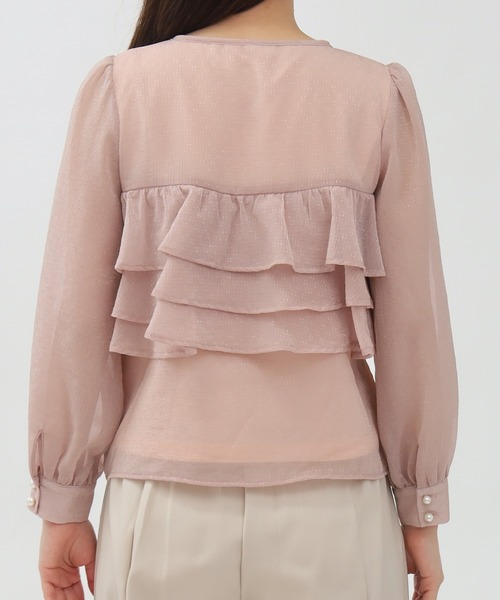 ASTORIA ODIER（アストリアオディール）の「キラキラ柄シアーフリルブラウス（シャツ/ブラウス・レディース・ホワイト/ライトグレー/ピンクベージュ・MEDIUM）」の8枚目の写真