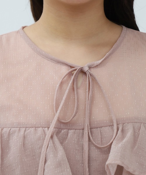 ASTORIA ODIER（アストリアオディール）の「キラキラ柄シアーフリルブラウス（シャツ/ブラウス・レディース・ホワイト/ライトグレー/ピンクベージュ・MEDIUM）」の9枚目の写真