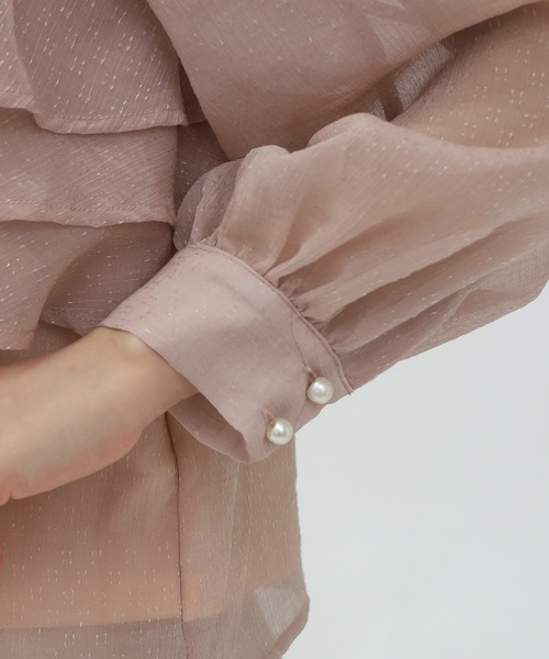 ASTORIA ODIER（アストリアオディール）の「キラキラ柄シアーフリルブラウス（シャツ/ブラウス・レディース・ホワイト/ライトグレー/ピンクベージュ・MEDIUM）」の10枚目の写真