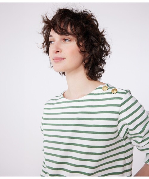 PETIT BATEAU(プチバトー)の「マリニエールプルオーバー(スウェット・レディース・ホワイト×グリーン/ホワイト×ブルー・XX-SMALL/X-SMALL/SMALL/MEDIUM/LARGE)」の6枚目の写真