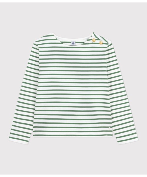 PETIT BATEAU(プチバトー)の「マリニエールプルオーバー(スウェット・レディース・ホワイト×グリーン/ホワイト×ブルー・XX-SMALL/X-SMALL/SMALL/MEDIUM/LARGE)」の5枚目の写真