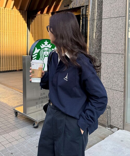 fredy emue(フレディエミュ)の「ワンポイント刺繍ラガーシャツ(Tシャツ/カットソー・レディース・ネイビー/ホワイト系その他/キャメル/パープル系その他・38)」の3枚目の写真
