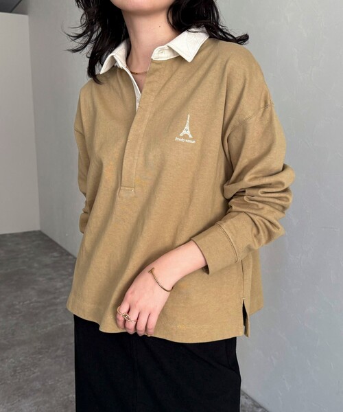 fredy emue(フレディエミュ)の「ワンポイント刺繍ラガーシャツ(Tシャツ/カットソー・レディース・ネイビー/ホワイト系その他/キャメル/パープル系その他・38)」の1枚目の写真