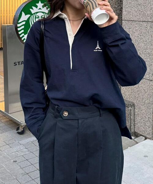 fredy emue(フレディエミュ)の「ワンポイント刺繍ラガーシャツ(Tシャツ/カットソー・レディース・ネイビー/ホワイト系その他/キャメル/パープル系その他・38)」の6枚目の写真