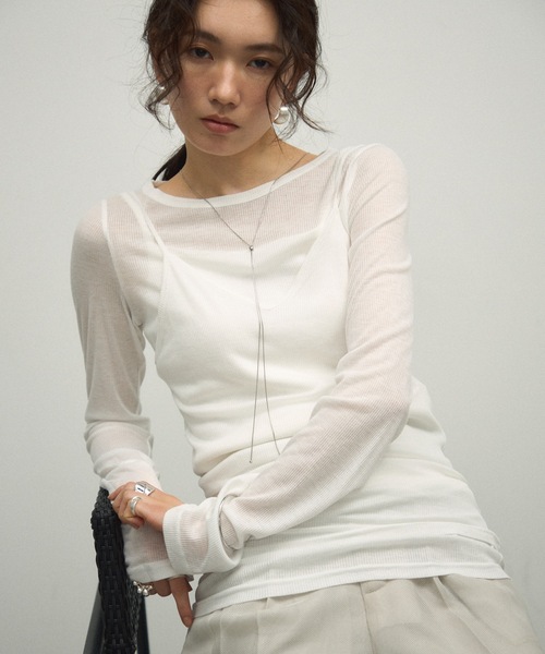 Lutim by u(ルチバイユー)の「Sheer rib layered Tunic / レイヤードチュニック(Tシャツ/カットソー・レディース・チャコールグレー/オフホワイト/グレイッシュベージュ・FREE)」の1枚目の写真