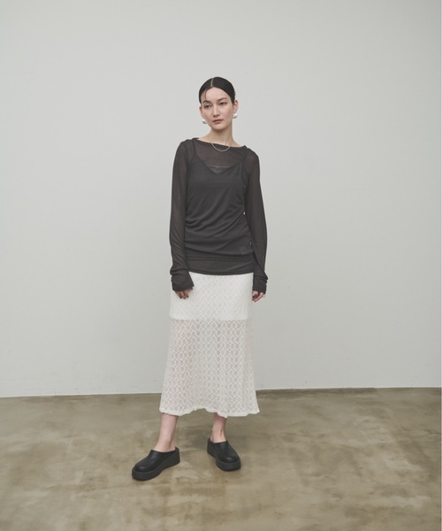 Lutim by u(ルチバイユー)の「Sheer rib layered Tunic / レイヤードチュニック(Tシャツ/カットソー・レディース・チャコールグレー/オフホワイト/グレイッシュベージュ・FREE)」の18枚目の写真