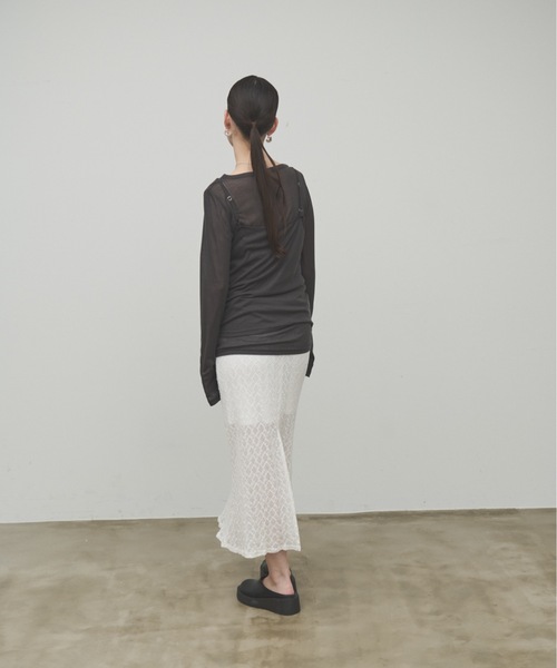 Lutim by u(ルチバイユー)の「Sheer rib layered Tunic / レイヤードチュニック(Tシャツ/カットソー・レディース・チャコールグレー/オフホワイト/グレイッシュベージュ・FREE)」の19枚目の写真