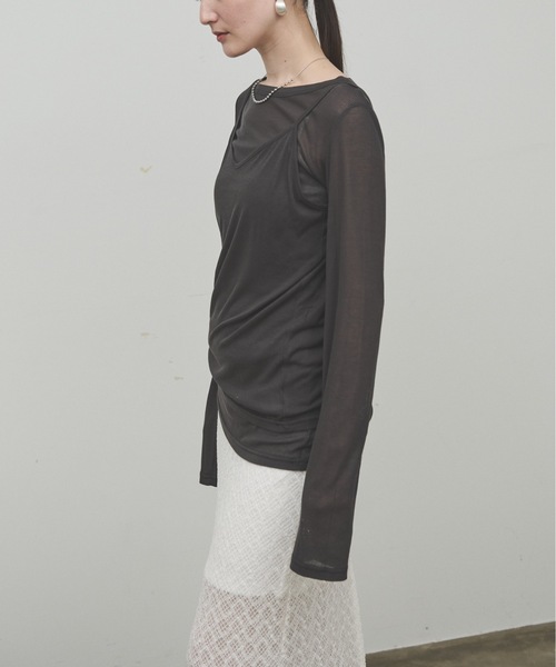 Lutim by u(ルチバイユー)の「Sheer rib layered Tunic / レイヤードチュニック(Tシャツ/カットソー・レディース・チャコールグレー/オフホワイト/グレイッシュベージュ・FREE)」の16枚目の写真