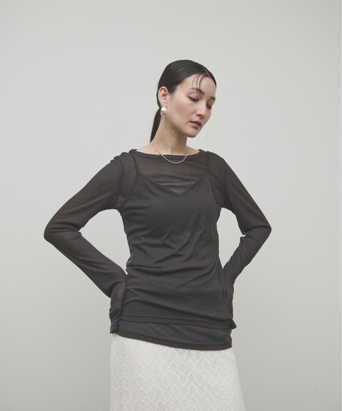 Lutim by u(ルチバイユー)の「Sheer rib layered Tunic / レイヤードチュニック(Tシャツ/カットソー・レディース・チャコールグレー/オフホワイト/グレイッシュベージュ・FREE)」の20枚目の写真