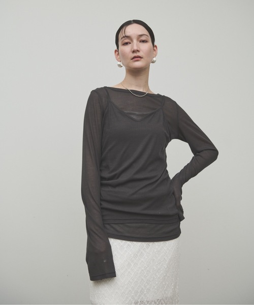 Lutim by u(ルチバイユー)の「Sheer rib layered Tunic / レイヤードチュニック(Tシャツ/カットソー・レディース・チャコールグレー/オフホワイト/グレイッシュベージュ・FREE)」の15枚目の写真