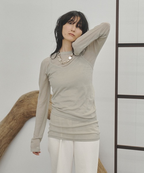 Lutim by u(ルチバイユー)の「Sheer rib layered Tunic / レイヤードチュニック(Tシャツ/カットソー・レディース・チャコールグレー/オフホワイト/グレイッシュベージュ・FREE)」の21枚目の写真