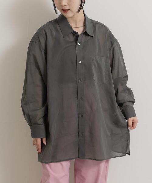 MIDIUMISOLID(ミディウミソリッド)の「『別注』MIDIUMISOLID×TGM sheer voile shirts(シャツ/ブラウス・レディース・ライトブルー/グレー/オフホワイト・ONE)」の2枚目の写真