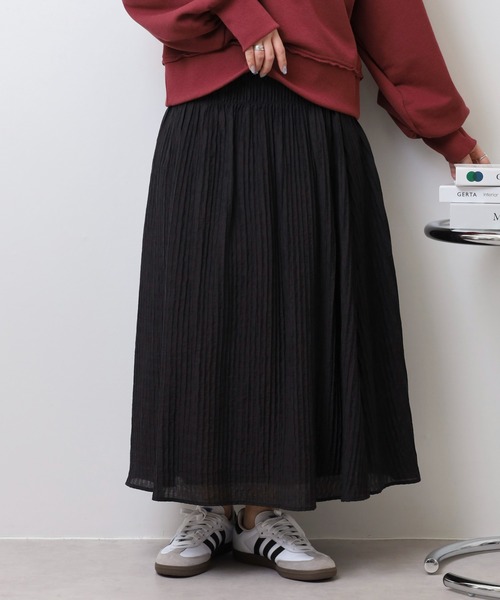 EGLANTINE(エグランティーヌ)の「EGLANTINE 【セットアップ対応】ウエストシャーリング楊柳スカート(スカート・レディース・ベージュ/オフホワイト/ブラック・40)」の2枚目の写真