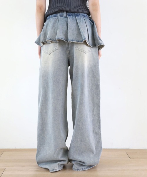 LYEON(リヨン)の「プリーツウエストレイヤードワイドデニムパンツ(その他パンツ・レディース・ブルー・SMALL/MEDIUM/LARGE)」の3枚目の写真