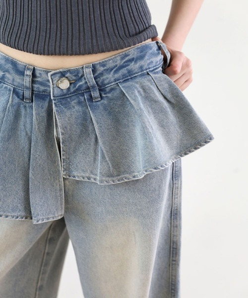 LYEON(リヨン)の「プリーツウエストレイヤードワイドデニムパンツ(その他パンツ・レディース・ブルー・SMALL/MEDIUM/LARGE)」の20枚目の写真