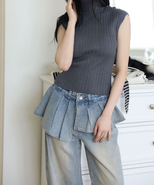 LYEON(リヨン)の「プリーツウエストレイヤードワイドデニムパンツ(その他パンツ・レディース・ブルー・SMALL/MEDIUM/LARGE)」の16枚目の写真