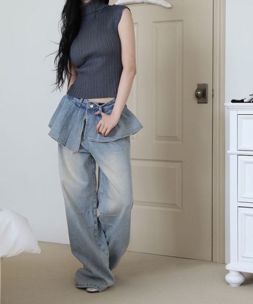 LYEON(リヨン)の「プリーツウエストレイヤードワイドデニムパンツ(その他パンツ・レディース・ブルー・SMALL/MEDIUM/LARGE)」の17枚目の写真