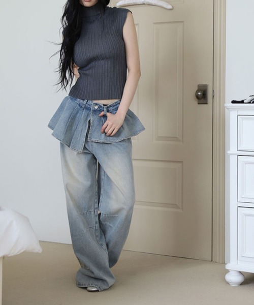 LYEON(リヨン)の「プリーツウエストレイヤードワイドデニムパンツ(その他パンツ・レディース・ブルー・SMALL/MEDIUM/LARGE)」の18枚目の写真