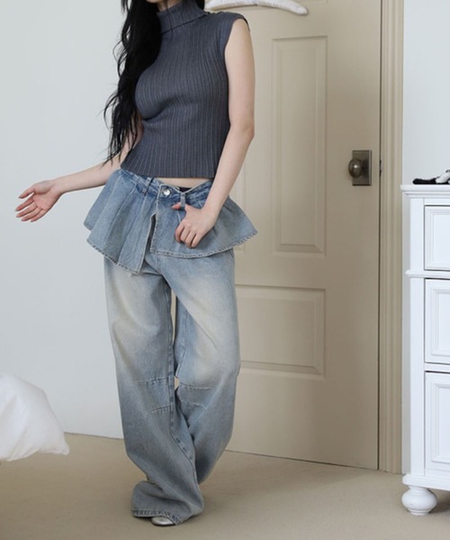 LYEON(リヨン)の「プリーツウエストレイヤードワイドデニムパンツ(その他パンツ・レディース・ブルー・SMALL/MEDIUM/LARGE)」の19枚目の写真