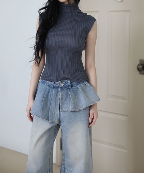 LYEON(リヨン)の「プリーツウエストレイヤードワイドデニムパンツ(その他パンツ・レディース・ブルー・SMALL/MEDIUM/LARGE)」の10枚目の写真