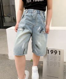 【aimoha-KIDS-】七分丈　ダメージデニムパンツ (SS)
