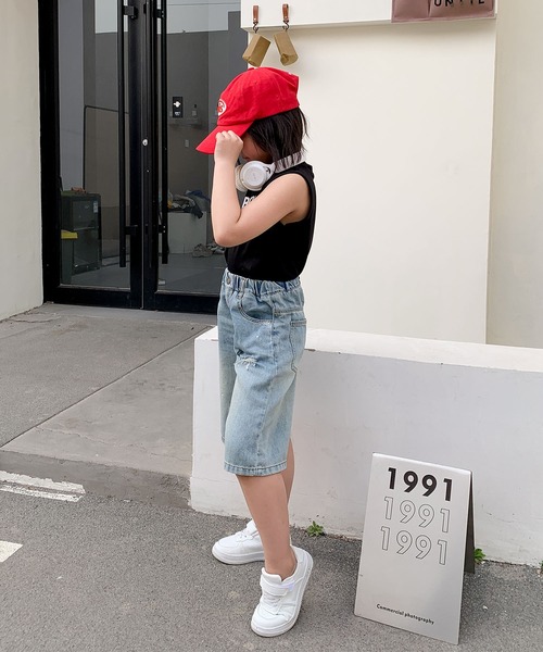 aimoha（アイモハ）の「【aimoha-KIDS-】七分丈　ダメージデニムパンツ (SS)（デニムパンツ・キッズ・ブルー・90/100/110/120/130）」の6枚目の写真