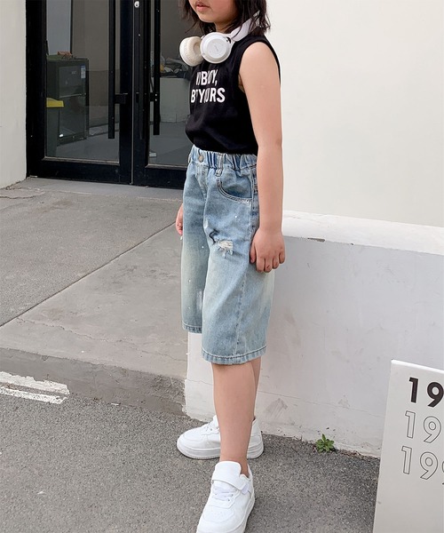 aimoha（アイモハ）の「【aimoha-KIDS-】七分丈　ダメージデニムパンツ (SS)（デニムパンツ・キッズ・ブルー・90/100/110/120/130）」の4枚目の写真