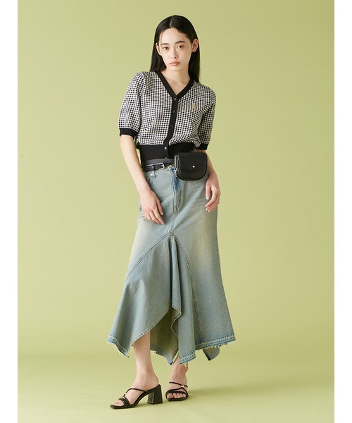 LILY BROWN（リリーブラウン）の「【WEB限定カラー】Lily Bearハーフスリーブカーディガン（カーディガン/ボレロ・レディース・レッド/チェック/ブラック/アイボリー・FREE）」の8枚目の写真