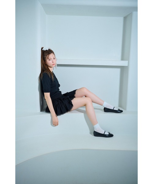 LILY BROWN（リリーブラウン）の「【WEB限定カラー】Lily Bearハーフスリーブカーディガン（カーディガン/ボレロ・レディース・レッド/チェック/ブラック/アイボリー・FREE）」の5枚目の写真