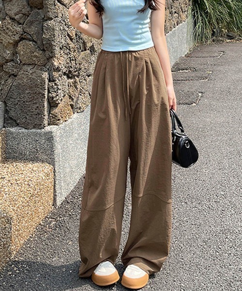 Miniministore(ミニミニストア)の「ワイドパンツハイウエストストレートパンツ(スウェットパンツ・レディース・ライトイエロー/ライトグレー/ブラック/ホワイト/レッド/キャメル・FREE)」の5枚目の写真