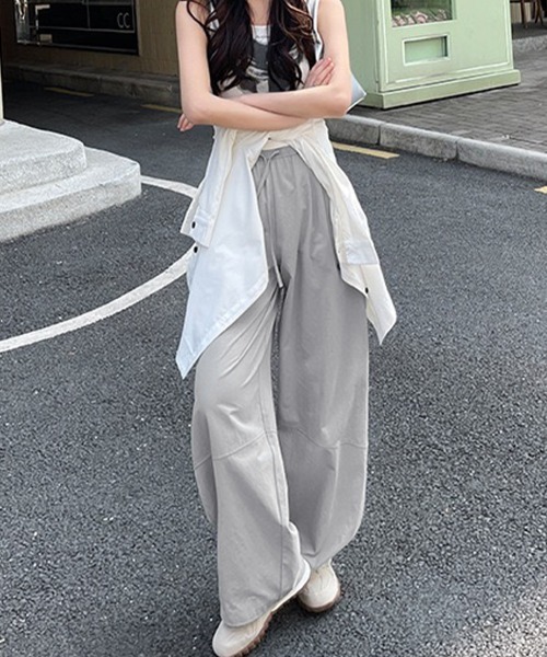 Miniministore(ミニミニストア)の「ワイドパンツハイウエストストレートパンツ(スウェットパンツ・レディース・ライトイエロー/ライトグレー/ブラック/ホワイト/レッド/キャメル・FREE)」の3枚目の写真