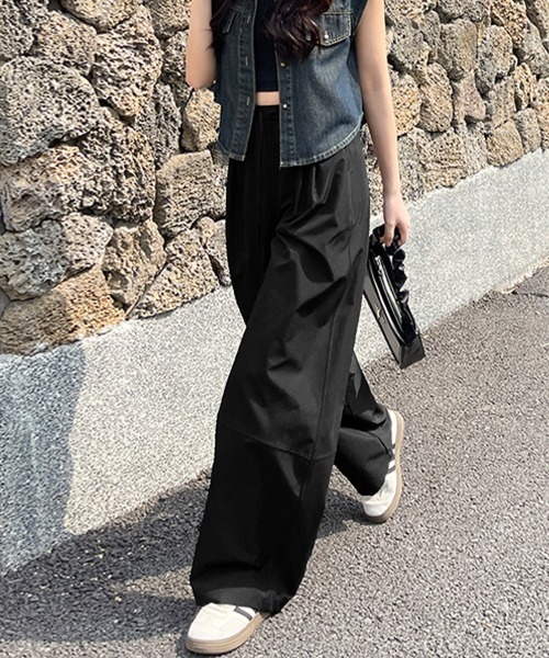Miniministore(ミニミニストア)の「ワイドパンツハイウエストストレートパンツ(スウェットパンツ・レディース・ライトイエロー/ライトグレー/ブラック/ホワイト/レッド/キャメル・FREE)」の2枚目の写真