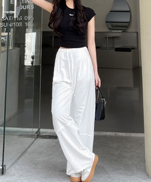 Miniministore(ミニミニストア)の「ワイドパンツハイウエストストレートパンツ(スウェットパンツ・レディース・ライトイエロー/ライトグレー/ブラック/ホワイト/レッド/キャメル・FREE)」の7枚目の写真