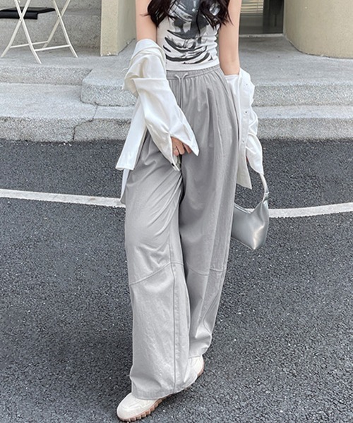 Miniministore(ミニミニストア)の「ワイドパンツハイウエストストレートパンツ(スウェットパンツ・レディース・ライトイエロー/ライトグレー/ブラック/ホワイト/レッド/キャメル・FREE)」の9枚目の写真