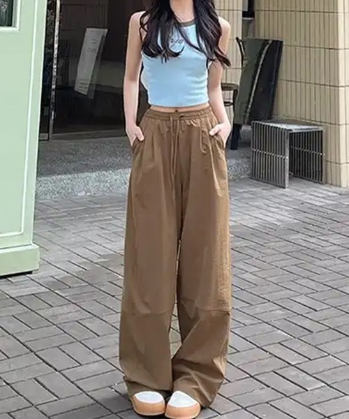 Miniministore(ミニミニストア)の「ワイドパンツハイウエストストレートパンツ(スウェットパンツ・レディース・ライトイエロー/ライトグレー/ブラック/ホワイト/レッド/キャメル・FREE)」の12枚目の写真
