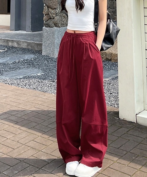Miniministore(ミニミニストア)の「ワイドパンツハイウエストストレートパンツ(スウェットパンツ・レディース・ライトイエロー/ライトグレー/ブラック/ホワイト/レッド/キャメル・FREE)」の14枚目の写真