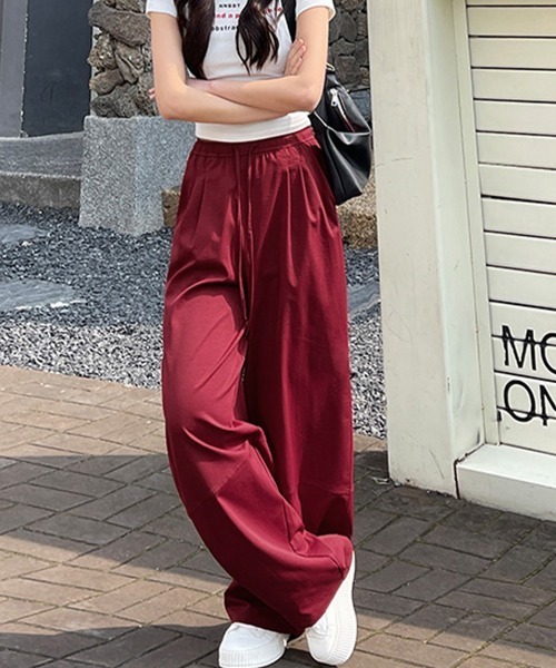 Miniministore(ミニミニストア)の「ワイドパンツハイウエストストレートパンツ(スウェットパンツ・レディース・ライトイエロー/ライトグレー/ブラック/ホワイト/レッド/キャメル・FREE)」の15枚目の写真
