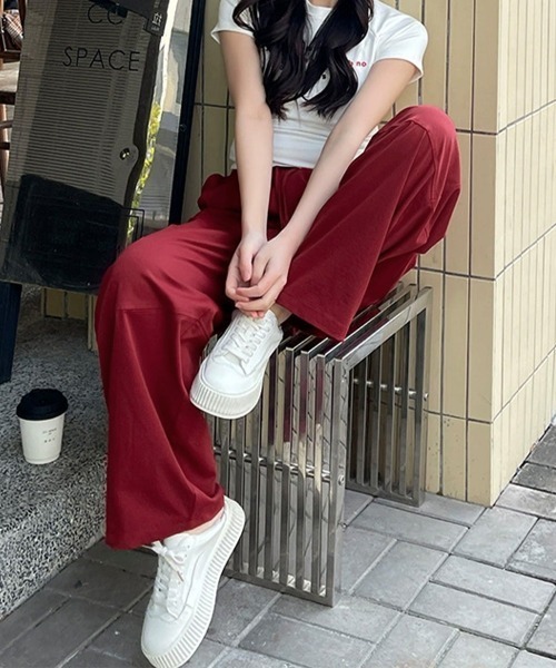 Miniministore(ミニミニストア)の「ワイドパンツハイウエストストレートパンツ(スウェットパンツ・レディース・ライトイエロー/ライトグレー/ブラック/ホワイト/レッド/キャメル・FREE)」の16枚目の写真